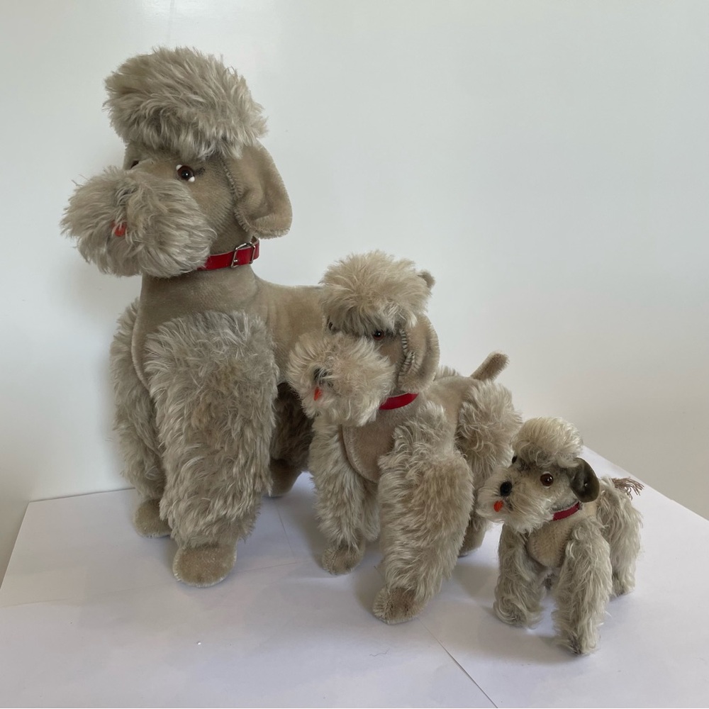 Steiff Vintage Snobby Poodle Family Curly Grey Mohair